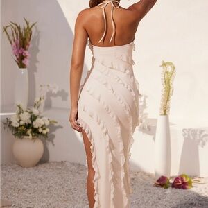 Polly Women’s Cross Strap Ruffle Floor Length Dress